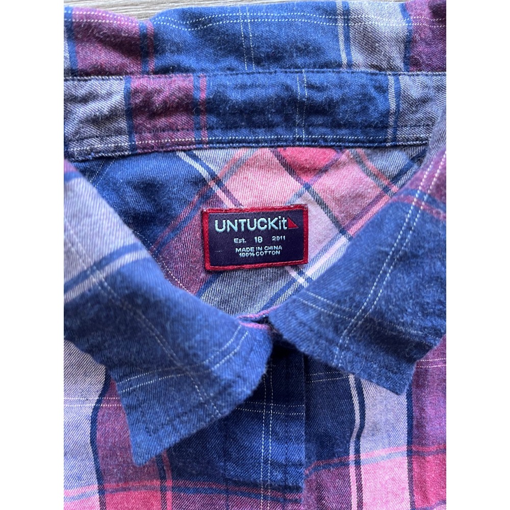 UNTUCKit Western Casual Pink & Blue Plaid Cotton Button Up Shirt Blouse Sz 18 - Picture 4 of 9
